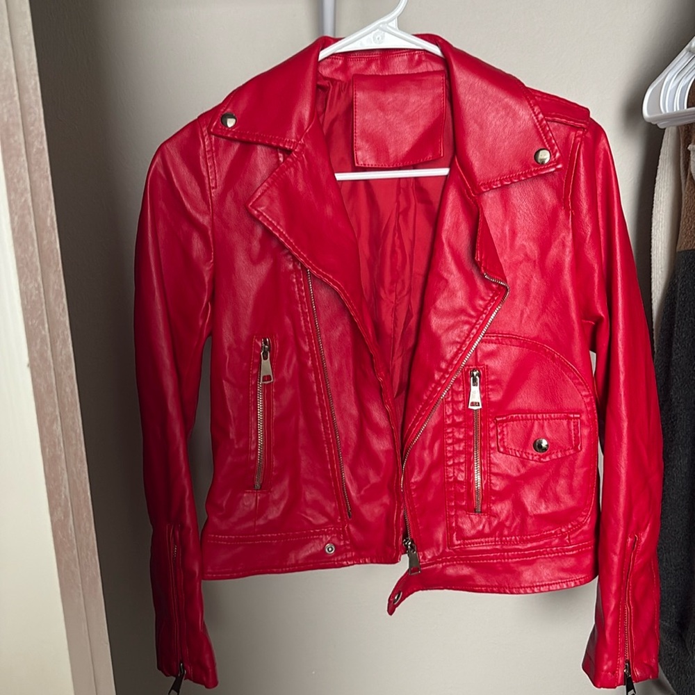 Red leather jacket